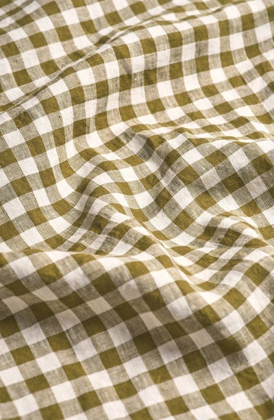 Piglet In Bed Gingham Linen Fitted Sheet In Botanical Green