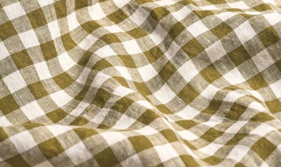 Piglet In Bed Gingham Linen Fitted Sheet In Botanical Green
