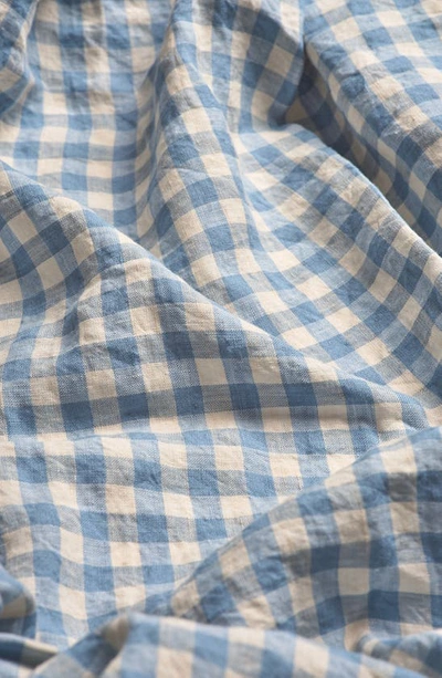 Shop Piglet In Bed Gingham Linen Flat Sheet In Warm Blue