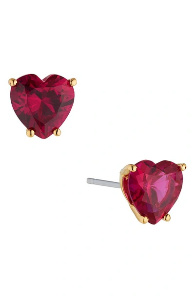 Nadri Modern Love Heart Stud Earrings In Gold With Dark Pink