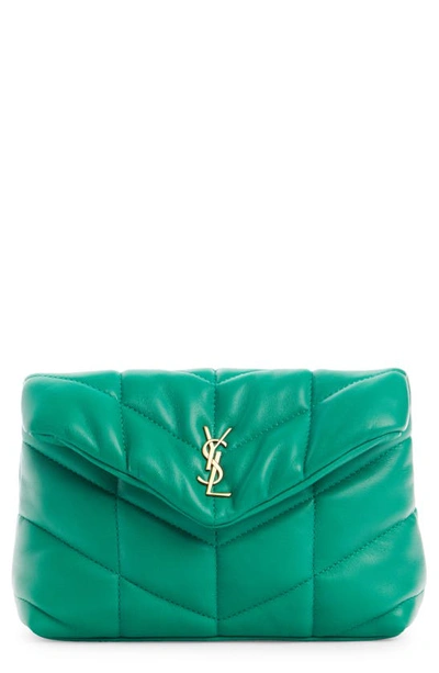 Shop Saint Laurent Small Lou Leather Puffer Clutch In New Vert Praire