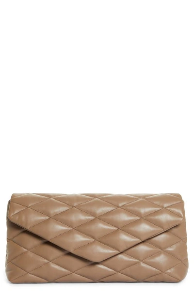 Shop Saint Laurent Sade Leather Puffer Clutch In 2346 Taupe