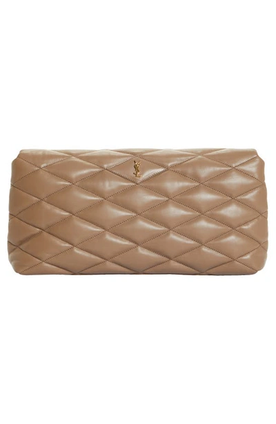 Shop Saint Laurent Sade Leather Puffer Clutch In 2346 Taupe