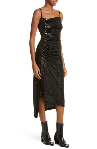 Shop Rabanne Asymmetric Side Snap Metallic Jersey Dress In Black