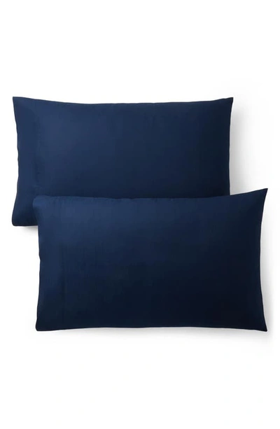 Shop Ralph Lauren Lovan Set Of 2 Organic Cotton Jacquard Pillowcases In Navy