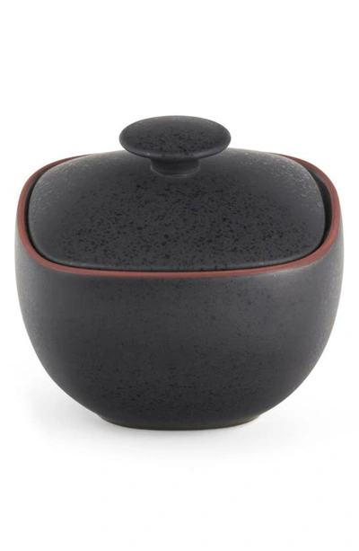 Nambe Taos Lidded Stoneware Sugar Bowl In Black