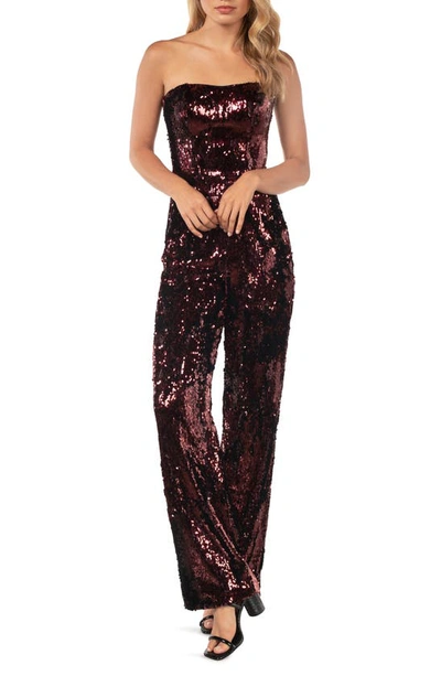 Shop Dress The Population Andy Sequin Strapless Jumpsuit In Port