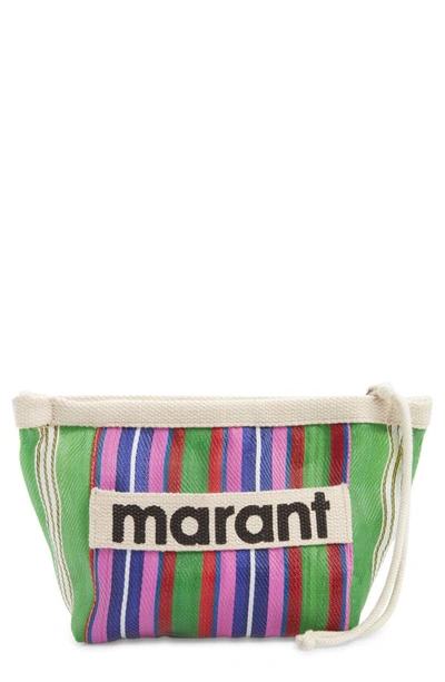 Shop Isabel Marant Powden Stripe Logo Clutch In Green/ Pink