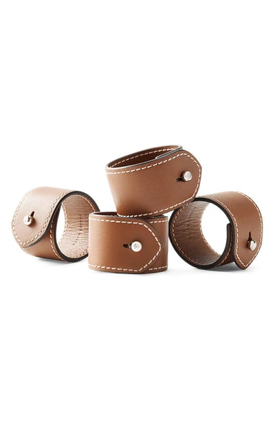 Shop Ralph Lauren Wyatt Set Of 4 Leather Napkin Rings In Saddle