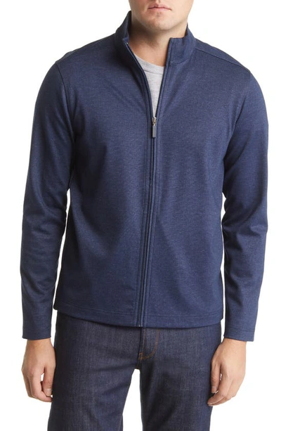 Johnston & Murphy Melange Knit Full-zip Sweater In Navy