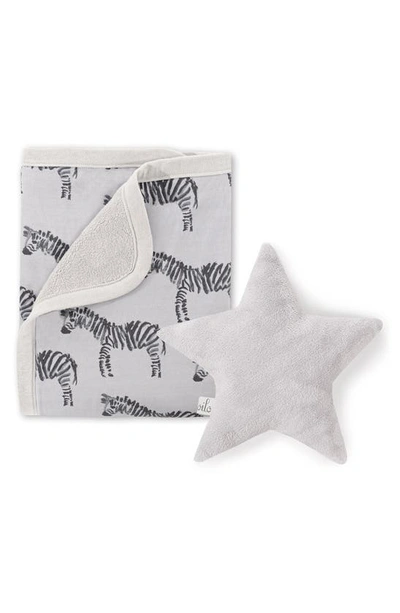Shop Oilo Zebra Cuddle Blanket & Blush Star Dream Pillow Set In Gray