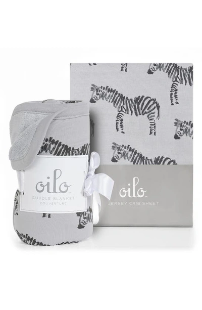 Shop Oilo Zebra Cuddle Blanket & Fitted Crib Sheet Set In Gray