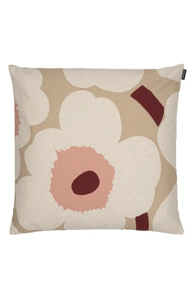 Shop Marimekko Unikko Cotton & Linen Pillow Cover In Beige/rose