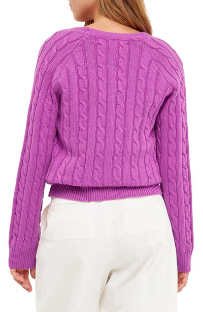English Factory Cable Knit Cardigan In Grape