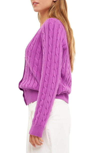 English Factory Cable Knit Cardigan In Grape