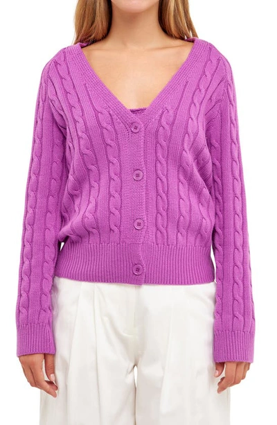 English Factory Cable Knit Cardigan In Grape