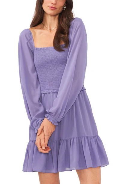 Shop 1.state Smock Bodice Ruffle Hem Long Sleeve Minidress In Twilight Purple