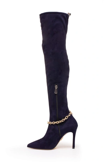 Shop Beautiisoles Mariana Over The Knee Boot In Navy Suede Leather