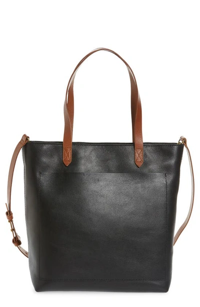 Shop Madewell The Zip-top Medium Transport Leather Tote In True Black Brown
