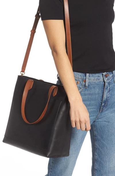 Shop Madewell The Zip-top Medium Transport Leather Tote In True Black Brown