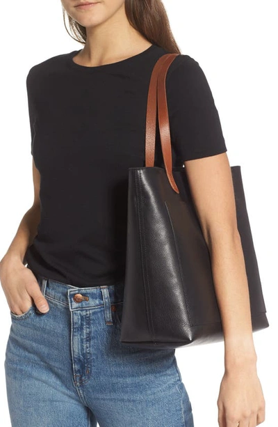Shop Madewell The Zip-top Medium Transport Leather Tote In True Black Brown