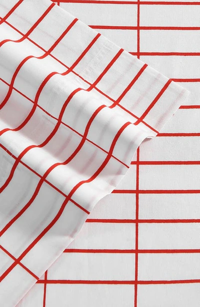 Shop Marimekko Check Cotton Percale Pillowcase Set In Red/ White