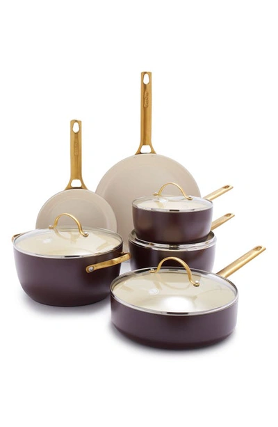 Shop Greenpan Reserve 10-piece Ceramic Nonstick Cookware Set In Chocolate Truffle