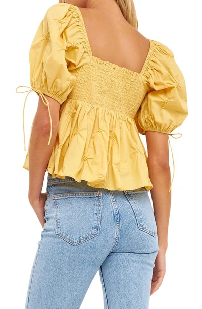 English Factory Textured Cotton Babydoll Top In Mustard