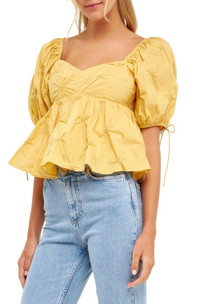 English Factory Textured Cotton Babydoll Top In Mustard