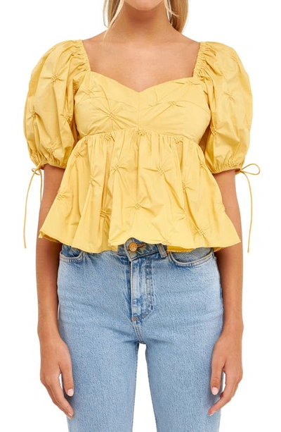 English Factory Textured Cotton Babydoll Top In Mustard