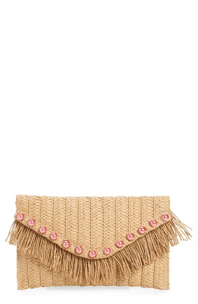 Shop Btb Los Angeles Jojo Pearly Clutch In Sand/ Rose