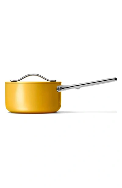 Shop Caraway Nonstick Ceramic 1.75-quart Sauce Pan With Lid In Marigold