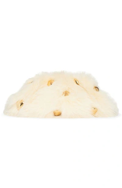 Bottega Veneta The Pouch Stud Embellished Genuine Shearling Clutch In Camomile-m Brass