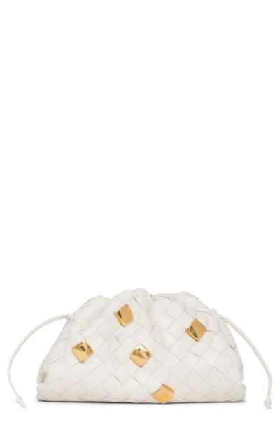 Shop Bottega Veneta Mini Pouch Intrecciato Studded Leather Crossbody Bag In Chalk-m Brass