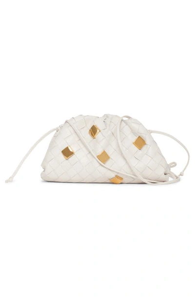 Shop Bottega Veneta Mini Pouch Intrecciato Studded Leather Crossbody Bag In Chalk-m Brass