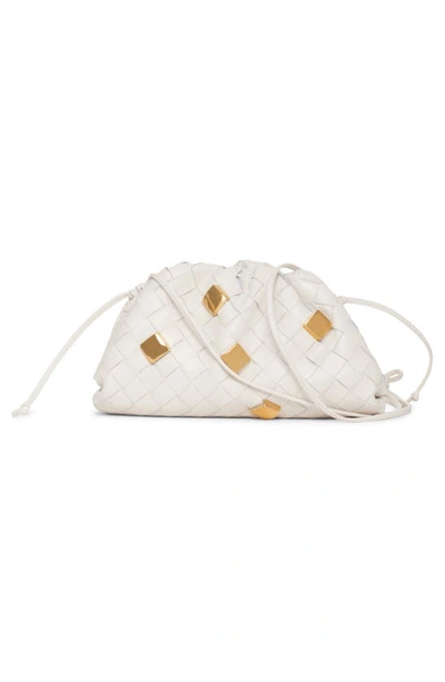 Bottega Veneta Mini Studded Intrecciato Pouch Crossbody Bag In Chalk-m Brass