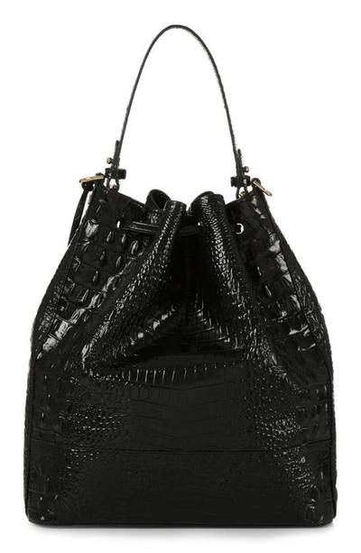 Shop Brahmin Marlowe Croc Embossed Leather Bucket Bag In Black