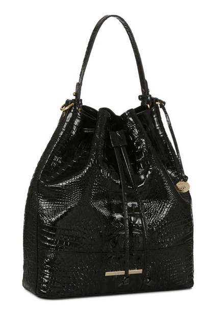 Shop Brahmin Marlowe Croc Embossed Leather Bucket Bag In Black