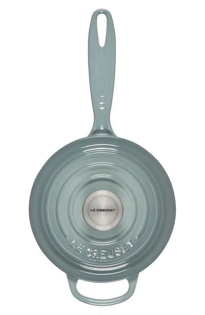 Shop Le Creuset Signature 1.75-quart Enameled Cast Iron Saucepan In Sea Salt