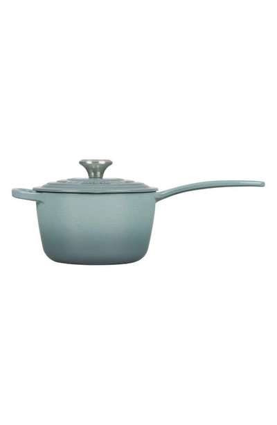 Shop Le Creuset Signature 1.75-quart Enameled Cast Iron Saucepan In Sea Salt