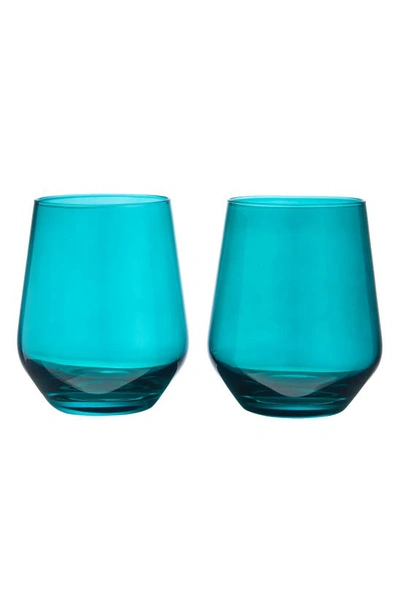 Shop Estelle Colored Glass Set Of 2 Stemless Wineglasses In Emerald Green