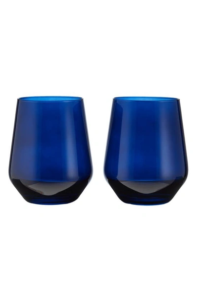 Shop Estelle Colored Glass Set Of 2 Stemless Wineglasses In Midnight Blue