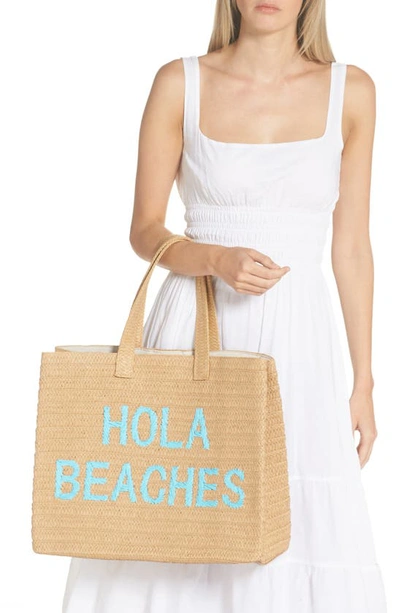 Shop Btb Los Angeles Hola Beaches Straw Tote In Sand/ Aqua