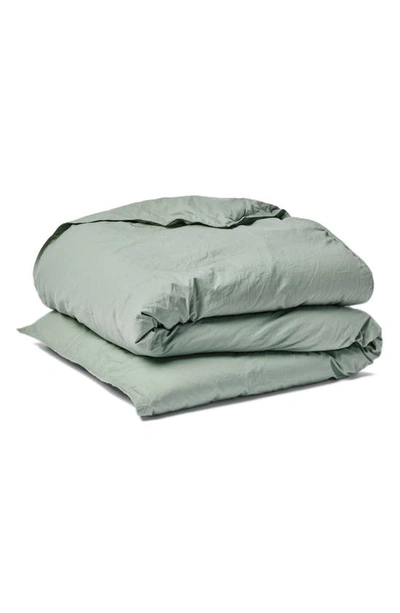 Shop Coyuchi Crinkled Organic Cotton Percale Duvet Cover In Sage