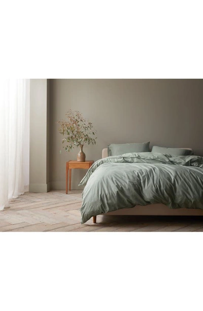 Shop Coyuchi Crinkled Organic Cotton Percale Duvet Cover In Sage