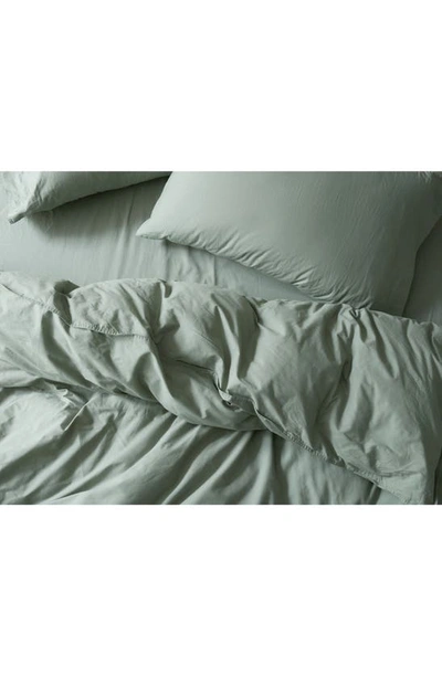 Shop Coyuchi Crinkled Organic Cotton Percale Duvet Cover In Sage