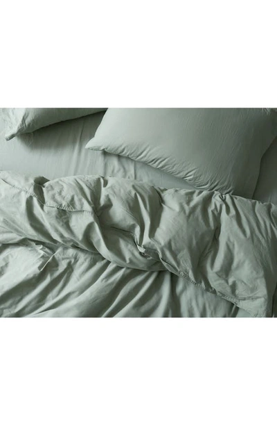 Coyuchi Crinkled Organic Cotton Percale Duvet Cover In Sage