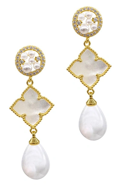 Adornia 3-tiere Flower White Mother Of Pearl Dangle Earrings In White