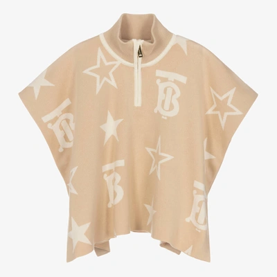 Shop Burberry Baby Girls Beige Tb Logo Knitted Cape