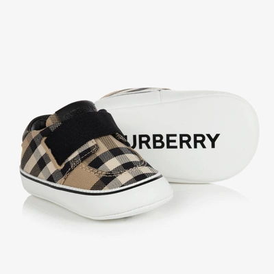 Shop Burberry Beige Vintage Check Baby Shoes